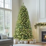 Premium Artificial Hinged Christmas Tree with Pre-lit 350 Warm White Lights, 998 Branch Tips and Foldable Stand, Perfect Choice for Xmas Decoration, 7.5 FT, Green