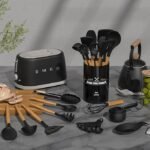 Umite Chef Kitchen Cooking Utensils Set, 33 pcs Non-Stick Utensils Spatula Set with Holder, Black Wooden Handle Silicone Kitchen Gadgets